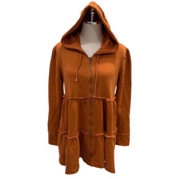 Free People Tiered Trapeze Zip Sweatshirt In Orange - Picture 2 of 8